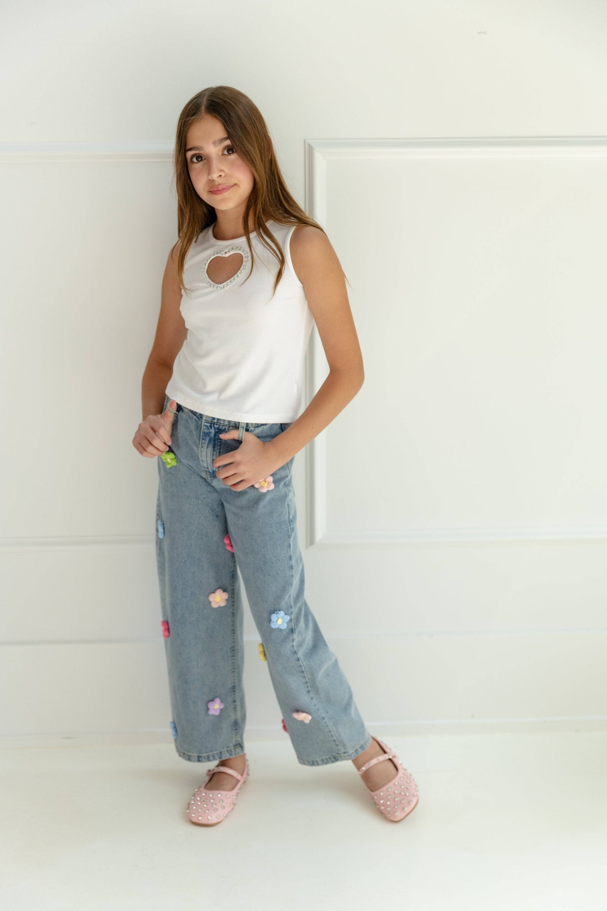 3D Rainbow Flowers Jeans