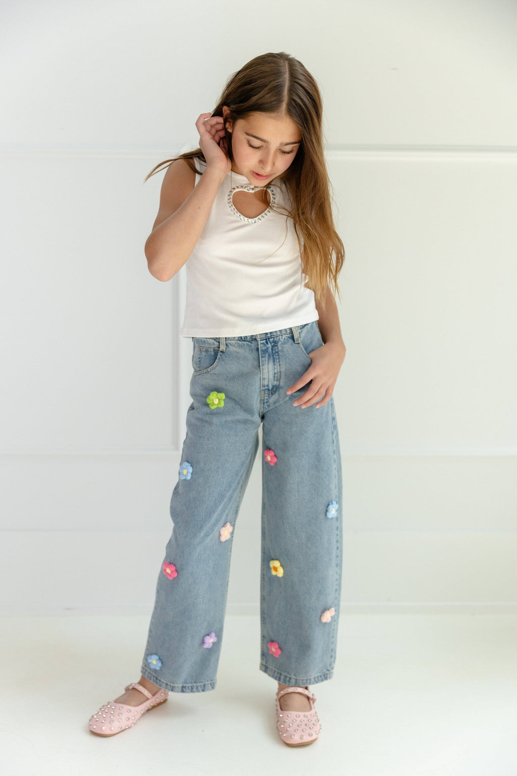 3D Rainbow Flowers Jeans