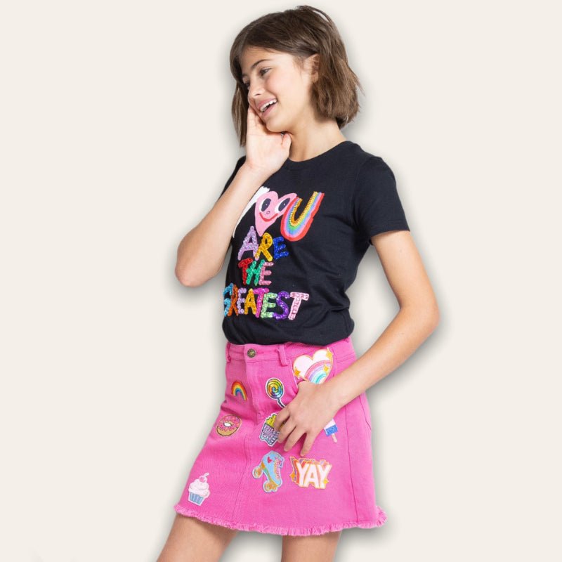 All About Patch Hot Pink Denim Skirt