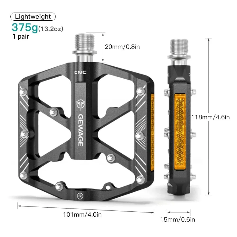 1 Pair Bike Pedals Aluminum Alloy Bicycle Pedals with Reflectors Mountain Bike Pedals Non-Slip Cycling Pedals Platform