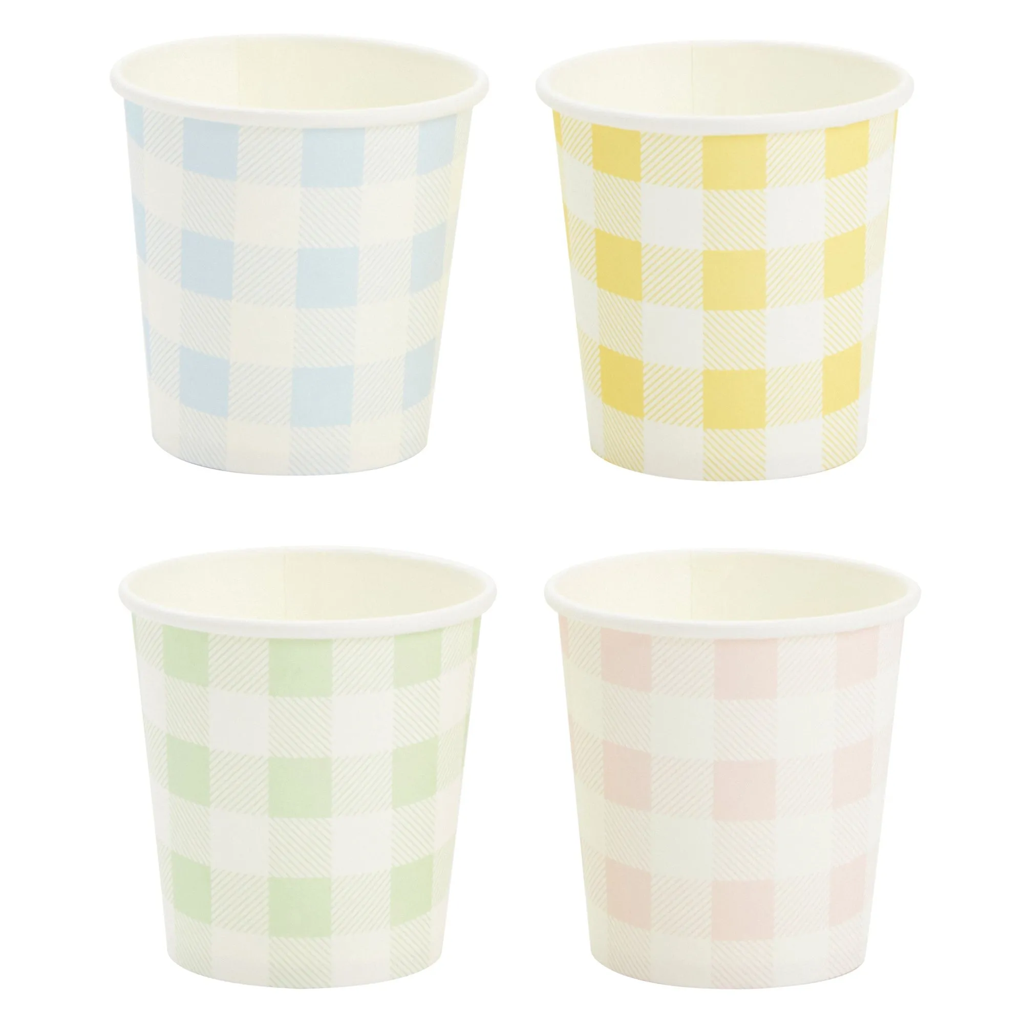 100 Pack Disposable Mini Paper Cups for Espresso, Mouthwash, Coffee (4oz, 4 Gingham Designs)