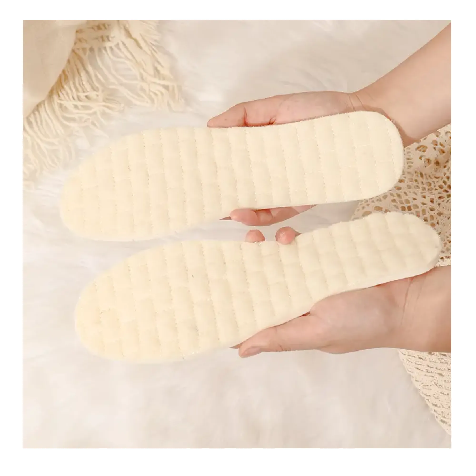 1pair Warm Lamb Wool Insoles For Cold Weather, Fluffy Shoe With Neutral For Comfortable Warm, Beige