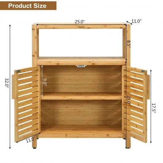 2-door Bamboo Floor Cabinet Storage Organizer with Open Shelf Adjustable Shelf