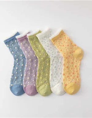 2 Pairs Spring Transparent Floral Socks