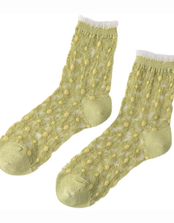 2 Pairs Spring Transparent Floral Socks