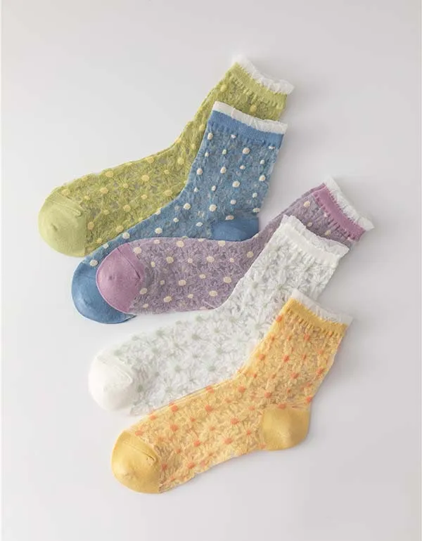 2 Pairs Spring Transparent Floral Socks