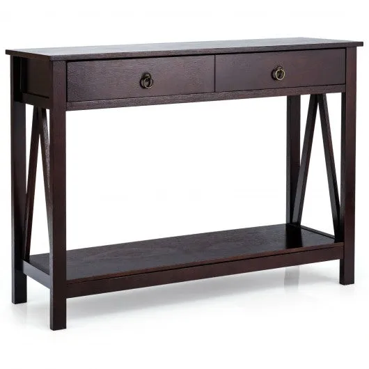 2-Tier Accent Table with Storage Shelf for Hallway Living room-Espresso