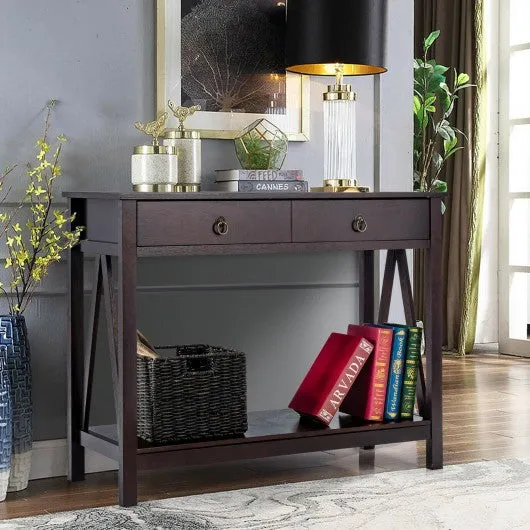 2-Tier Accent Table with Storage Shelf for Hallway Living room-Espresso