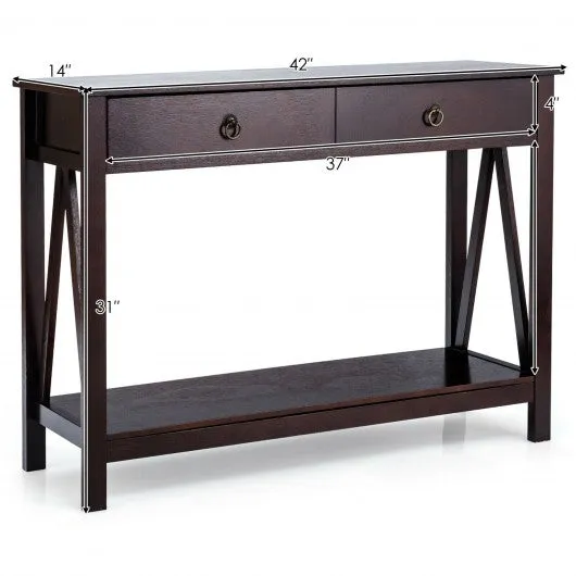 2-Tier Accent Table with Storage Shelf for Hallway Living room-Espresso