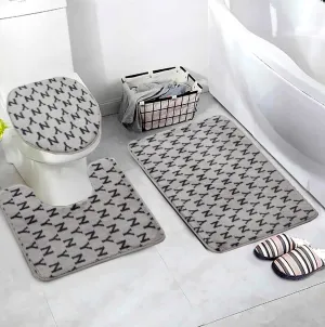 3 PCs Anti Skid Commode Mat Set-Grey Alphabets