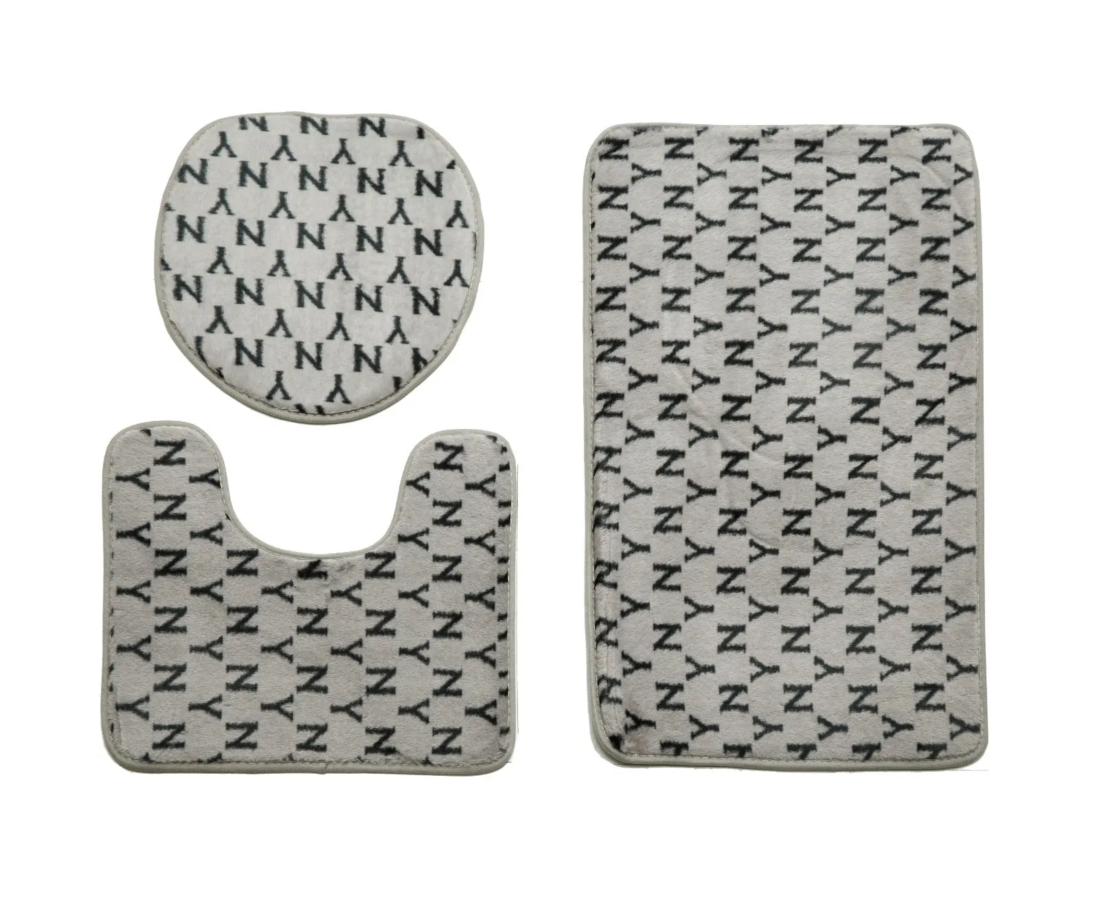 3 PCs Anti Skid Commode Mat Set-Grey Alphabets