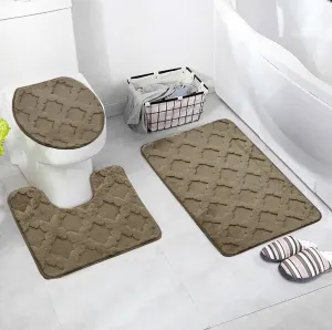 3 PCs Anti Skid Commode Mat Set(328)-Zig Zag Dark Brown