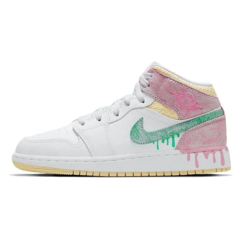 Air Jordan 1 Mid SE GS Ice Cream White Green Glow Arctic Pink