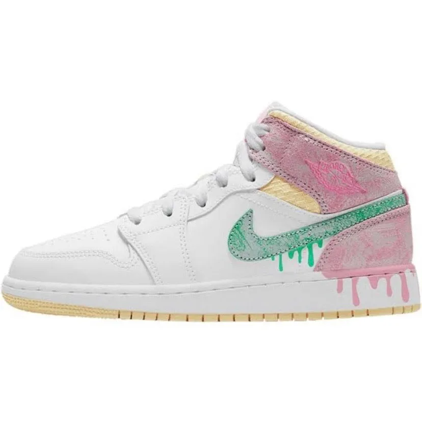 Air Jordan 1 Mid SE GS Ice Cream White Green Glow Arctic Pink