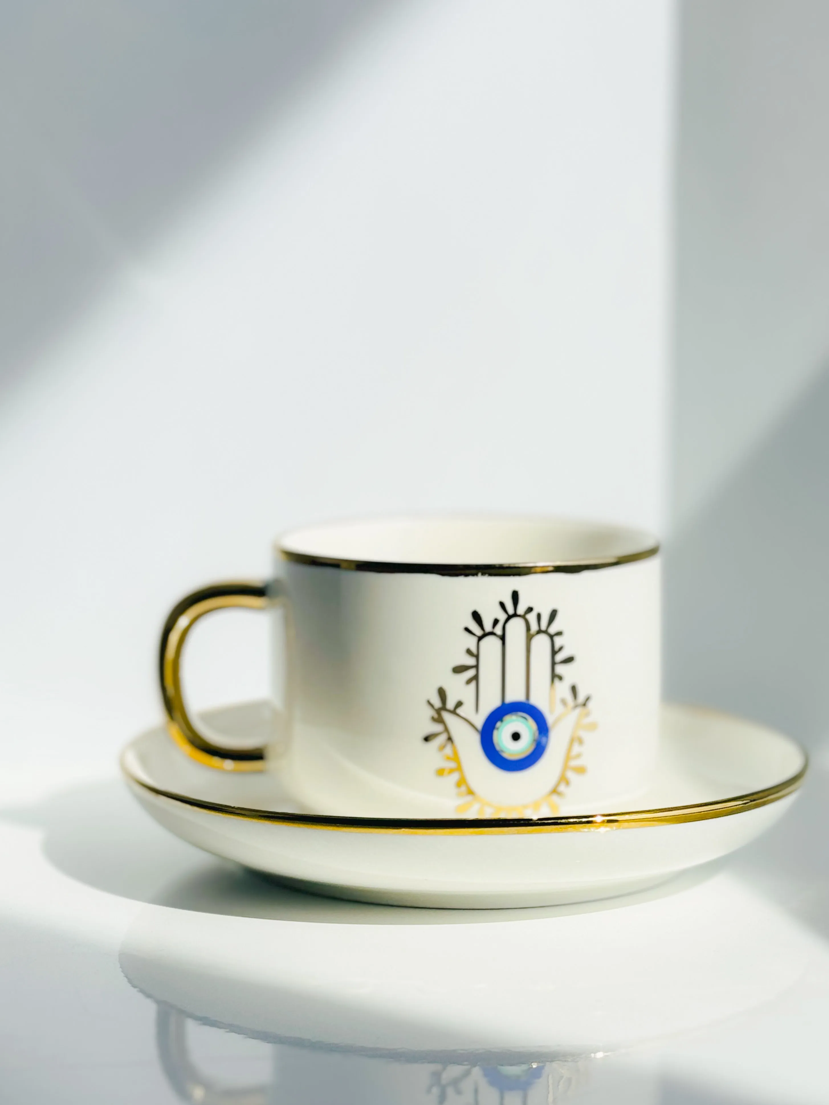 Amida Hamsa Hand Evil Eye White Espresso Cup And Saucer