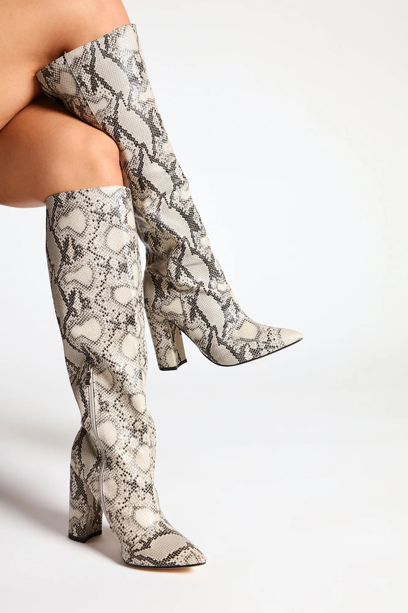 Anaconda Heeled Boots - Nude