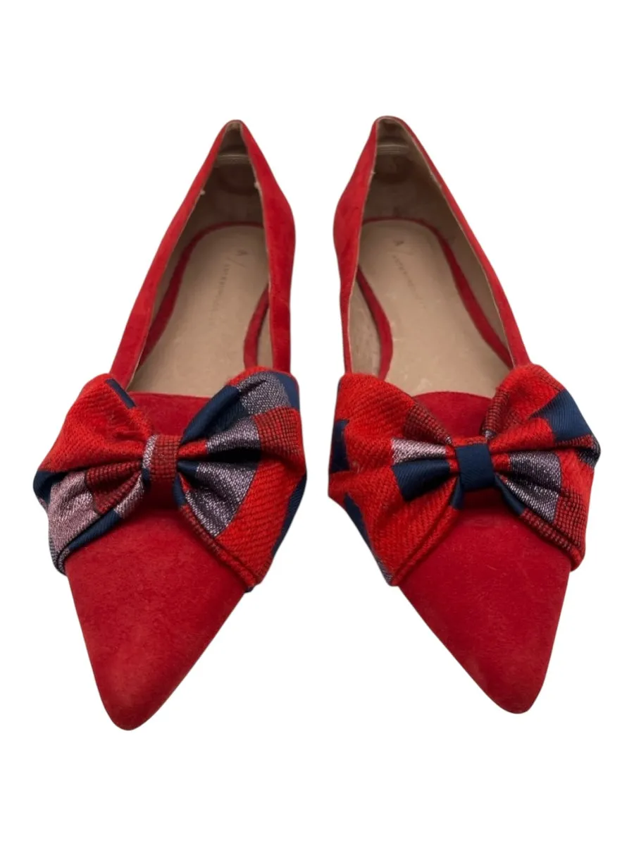 Anthropologie Shoe Size 8 Red & Blue Suede Pointed Toe Bow Plaid Flats