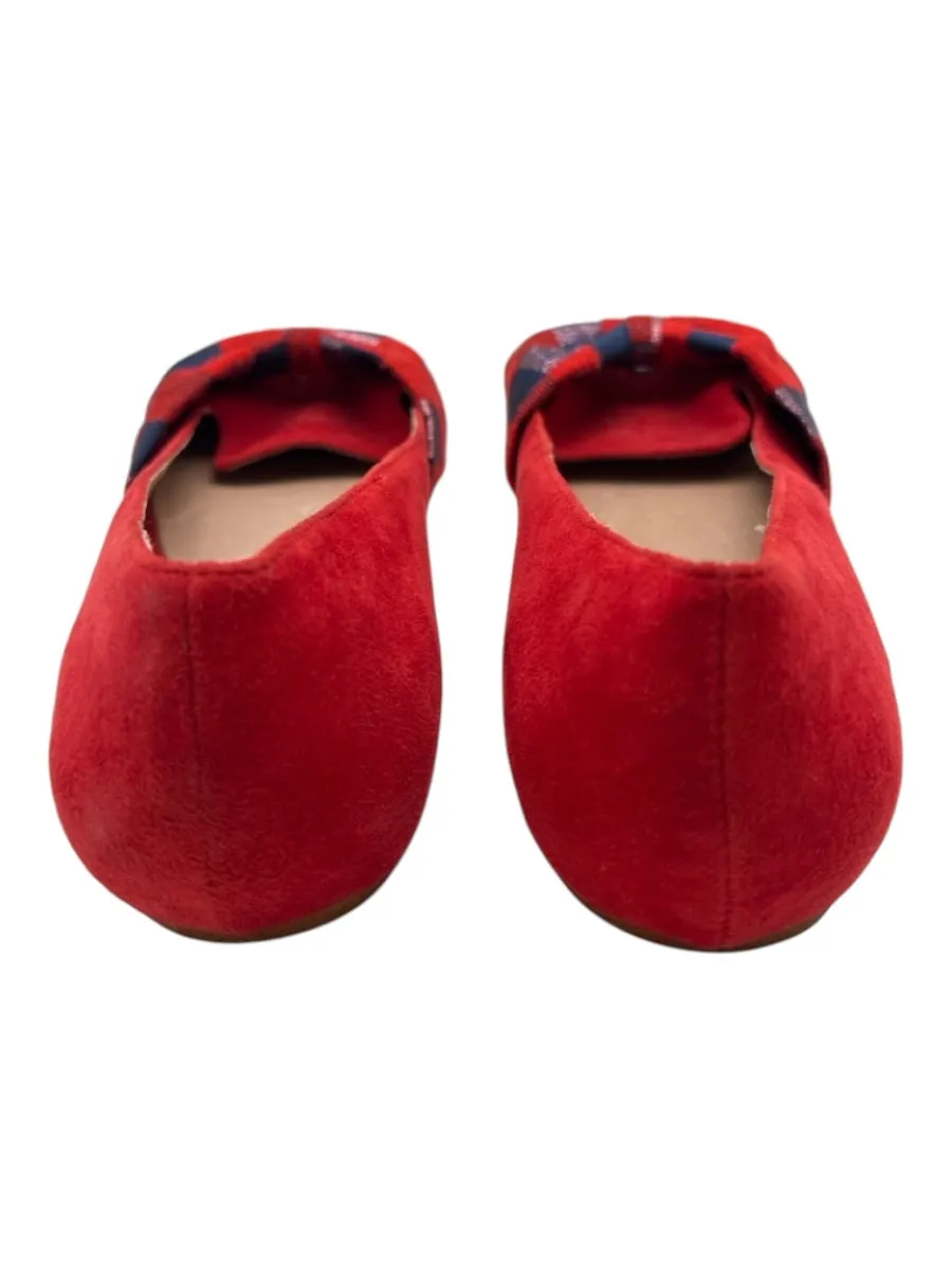 Anthropologie Shoe Size 8 Red & Blue Suede Pointed Toe Bow Plaid Flats