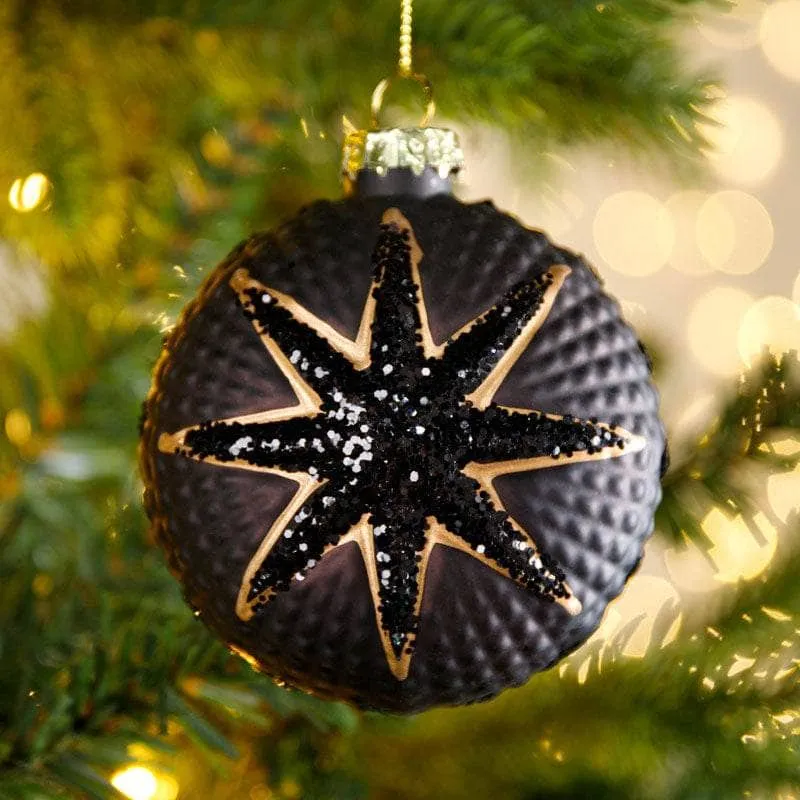 Assorted Espresso Star Design Flat Ball Bauble - 9cm