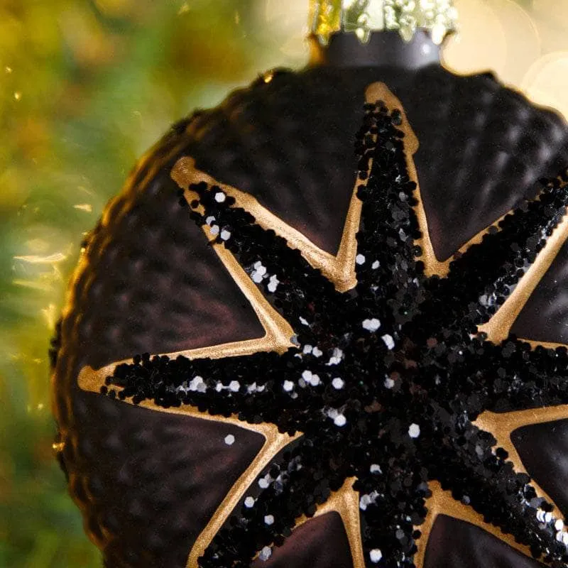 Assorted Espresso Star Design Flat Ball Bauble - 9cm