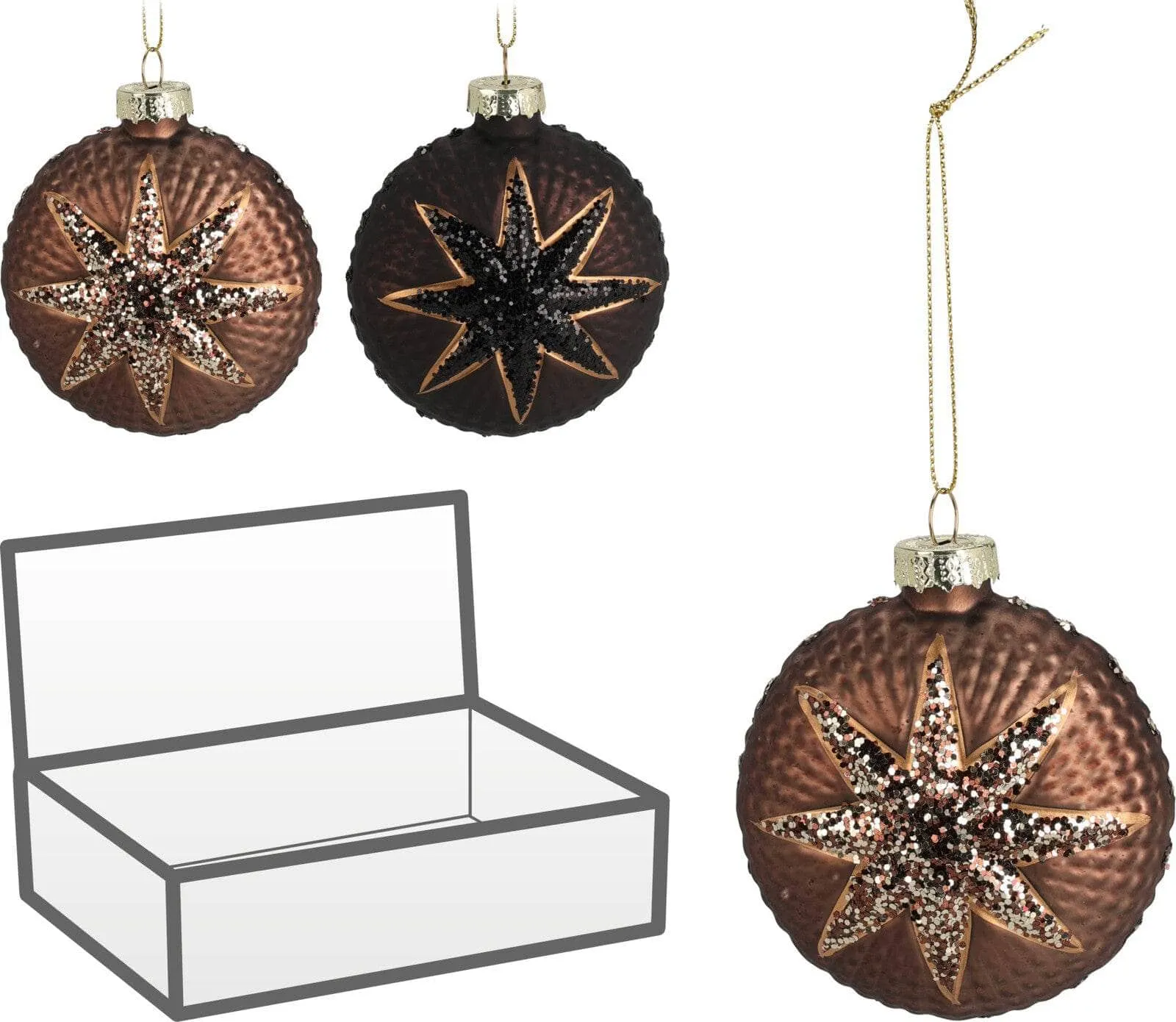 Assorted Espresso Star Design Flat Ball Bauble - 9cm