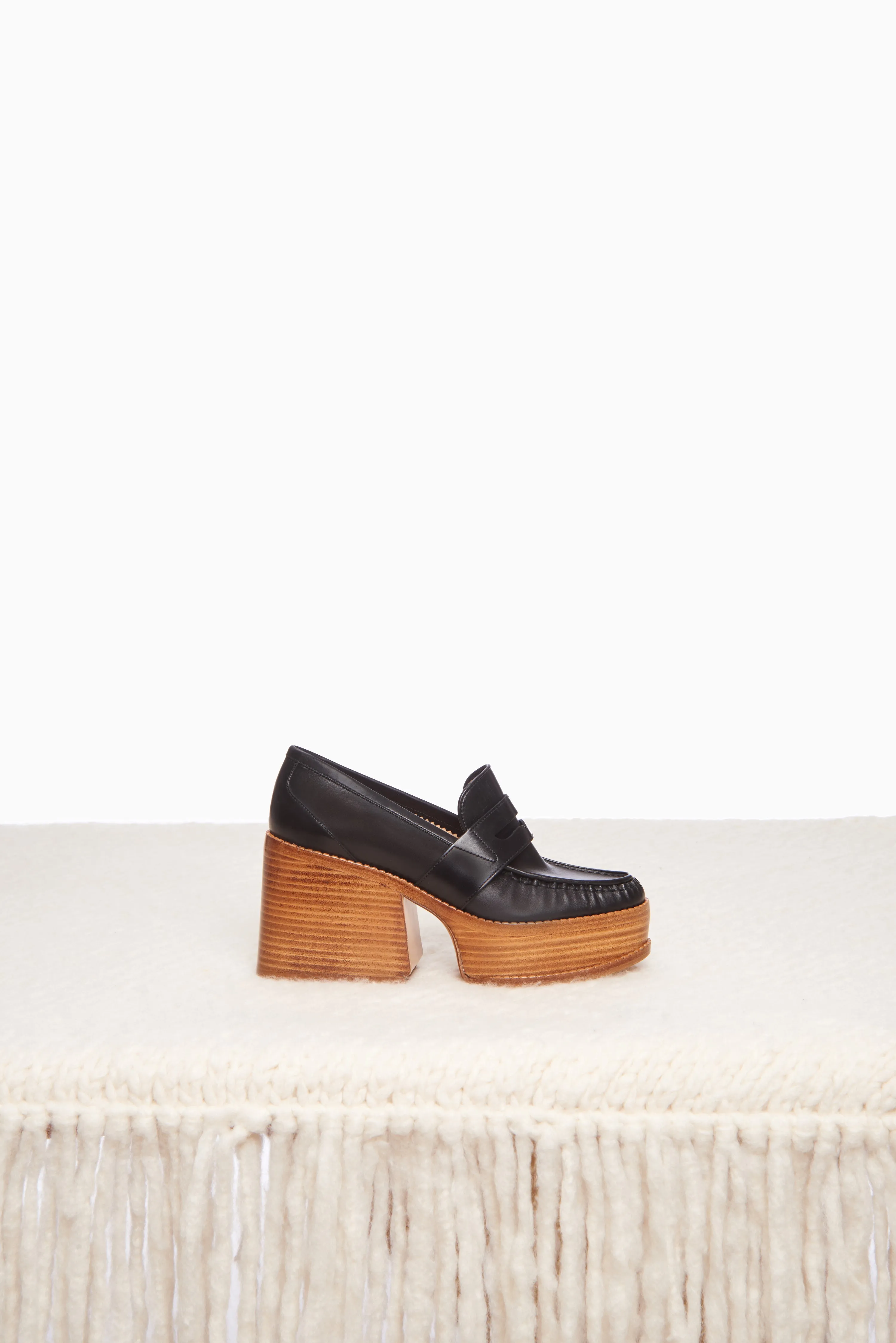 Augusta Platform Loafer in Black Leather