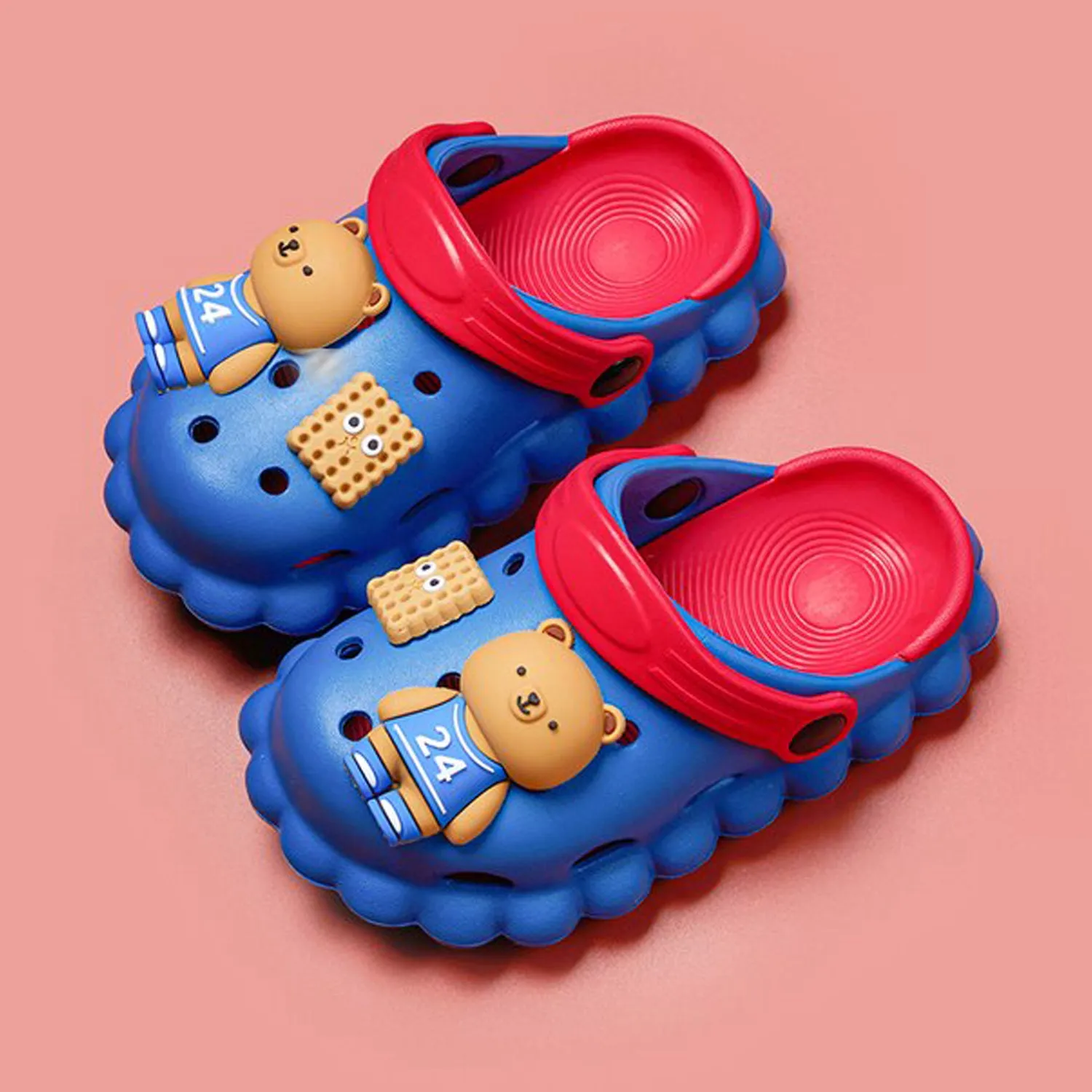 Baby Moo Sporty Bear Applique Waterproof Anti-Skid Sling Back Clogs - Blue