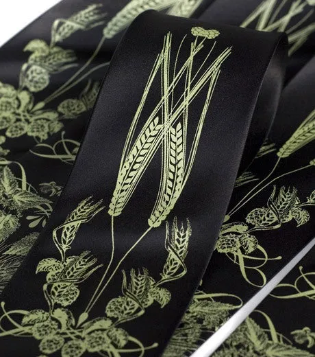 Beer Necktie. Hops & Wheat Print Tie