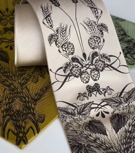 Beer Necktie. Hops & Wheat Print Tie