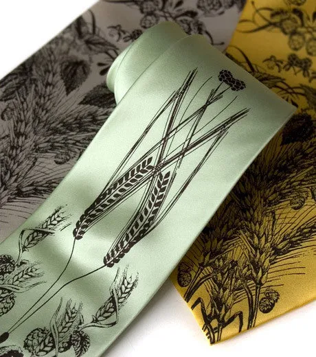 Beer Necktie. Hops & Wheat Print Tie