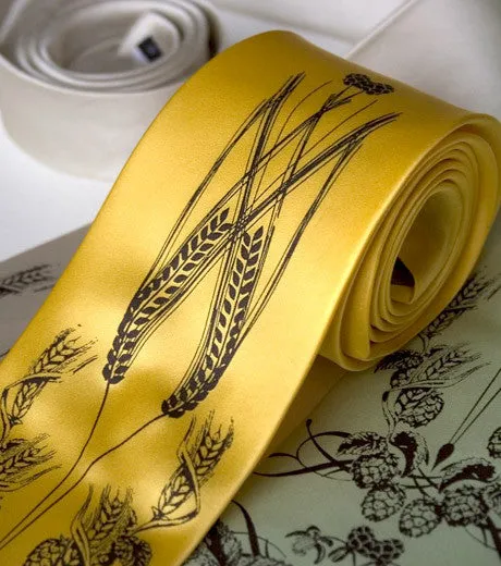 Beer Necktie. Hops & Wheat Print Tie