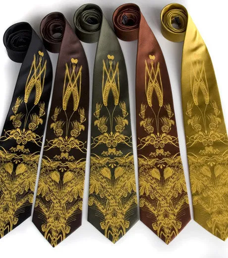 Beer Necktie. Hops & Wheat Print Tie