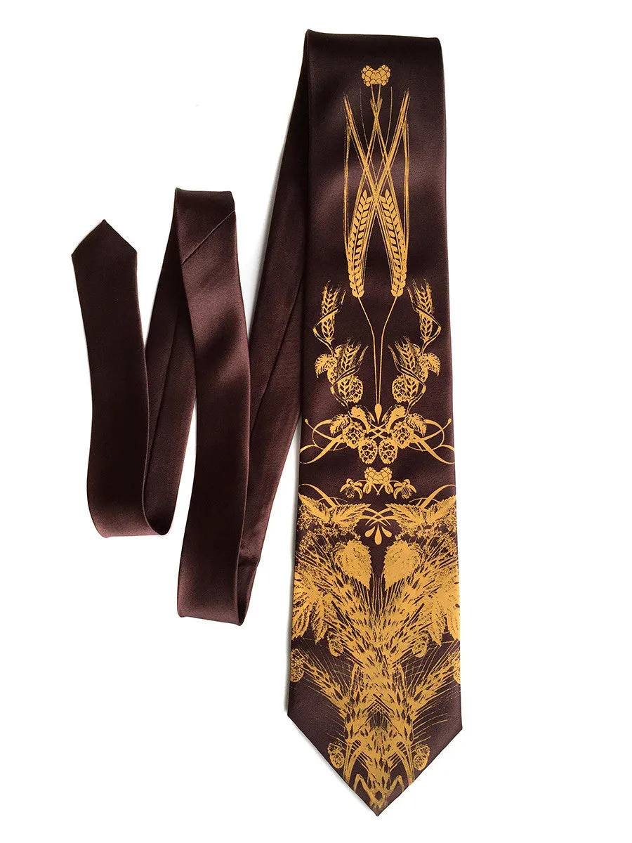 Beer Necktie. Hops & Wheat Print Tie