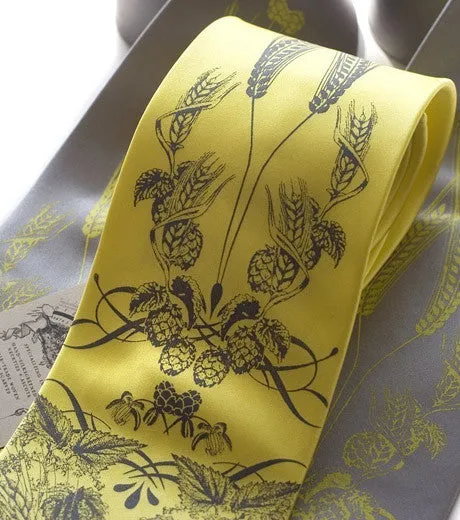 Beer Necktie. Hops & Wheat Print Tie