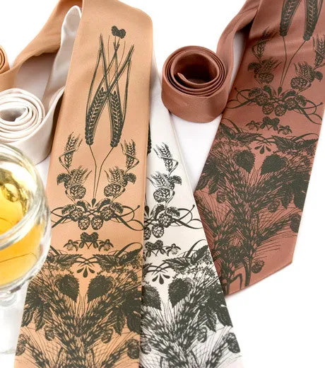 Beer Necktie. Hops & Wheat Print Tie