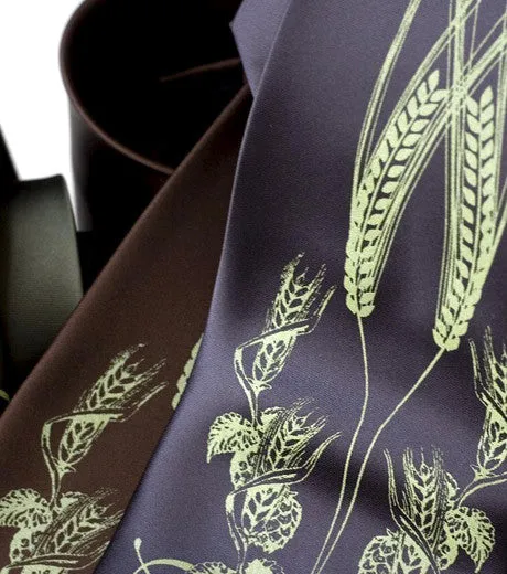 Beer Necktie. Hops & Wheat Print Tie