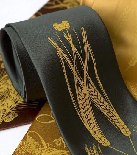 Beer Necktie. Hops & Wheat Print Tie