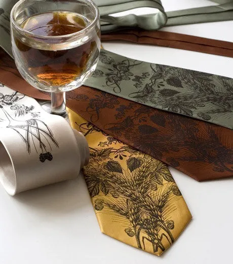 Beer Necktie. Hops & Wheat Print Tie