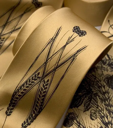 Beer Necktie. Hops & Wheat Print Tie