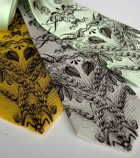 Beer Necktie. Hops & Wheat Print Tie