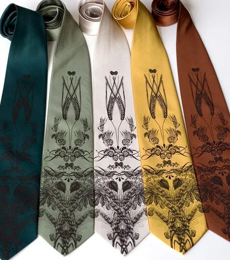 Beer Necktie. Hops & Wheat Print Tie