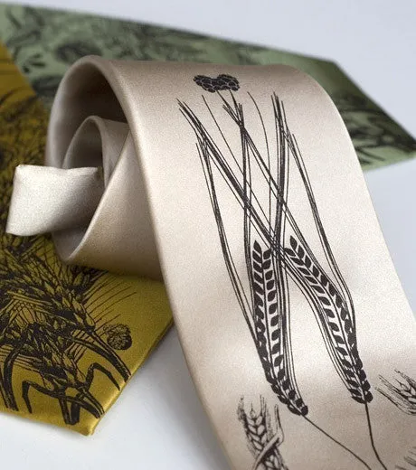 Beer Necktie. Hops & Wheat Print Tie