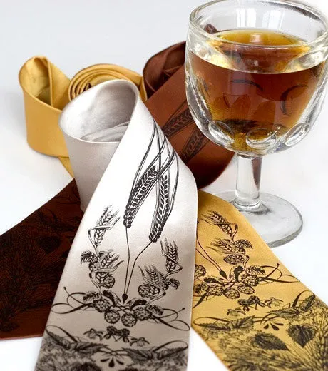 Beer Necktie. Hops & Wheat Print Tie