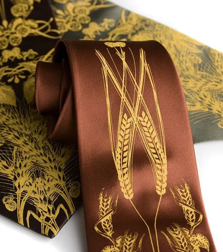 Beer Necktie. Hops & Wheat Print Tie