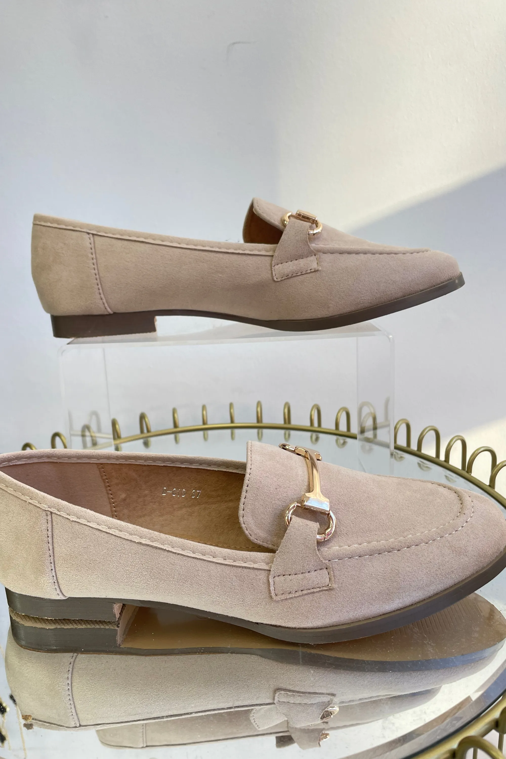 Beige Buckle Loafers