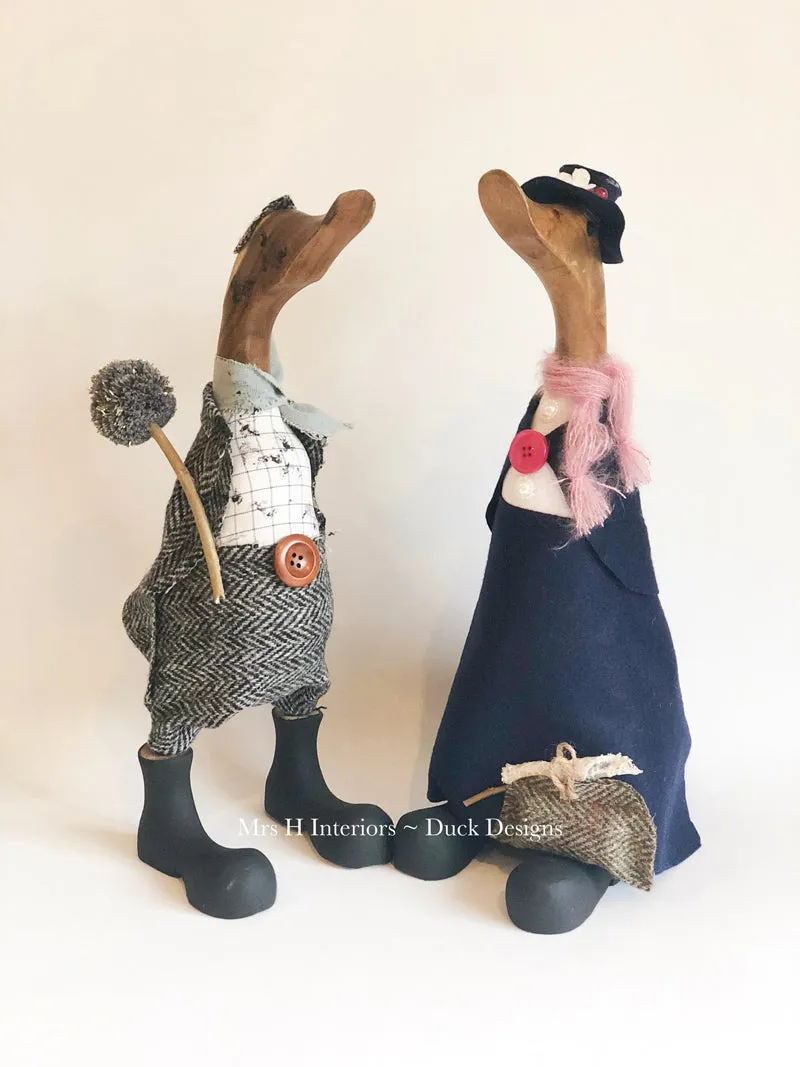 Bert The Charming Chimney Sweep Duck - Decorated Wooden Duck in Boots by Mrs H the Duck Lady