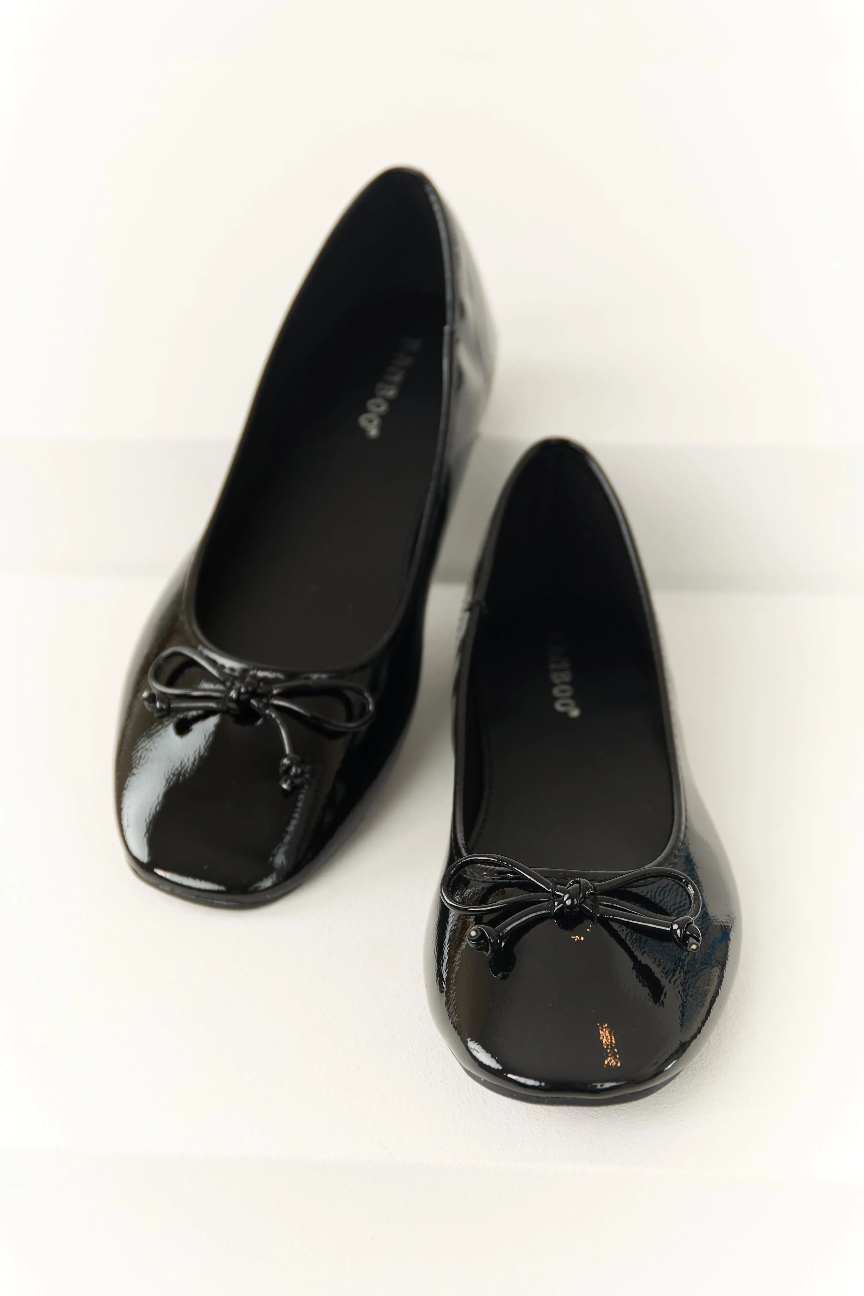 Black Faux Leather Bow Detail Slip On Flats