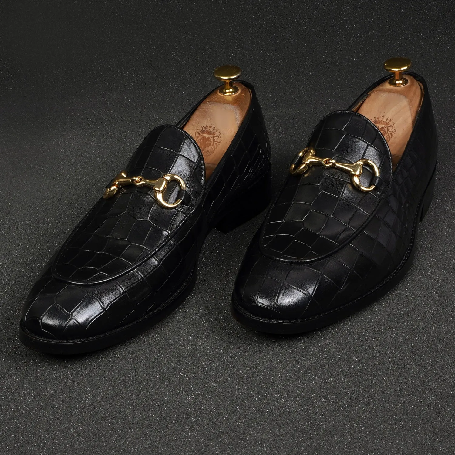 Black Full Deep Cut Leather Loafer With Horse-bit Buckle