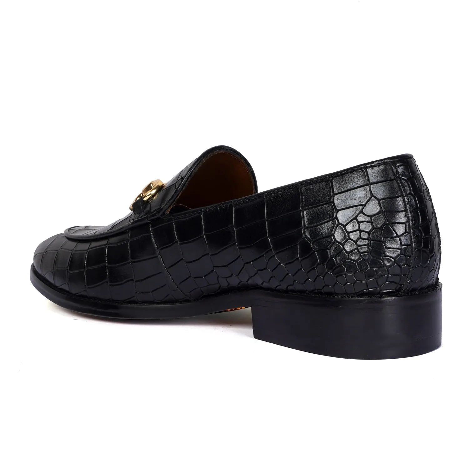 Black Full Deep Cut Leather Loafer With Horse-bit Buckle