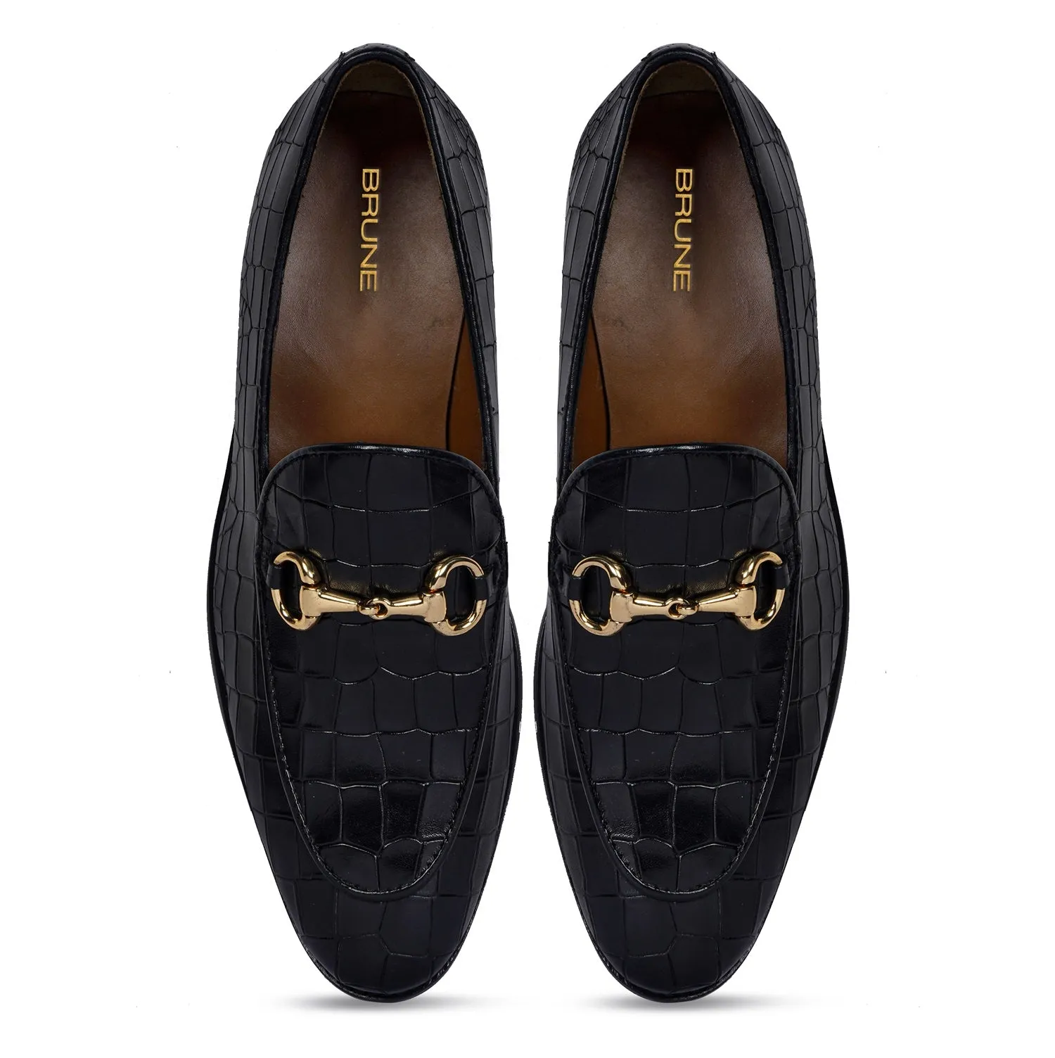 Black Full Deep Cut Leather Loafer With Horse-bit Buckle